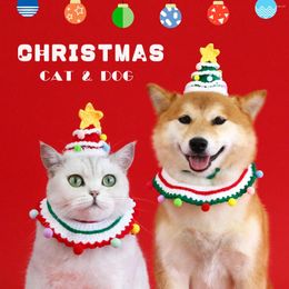 Dog Apparel 2024 Pet Hand-knitted Christmas Hat Bib Set Cat And Bow Tie Accessories Collar For Dogs