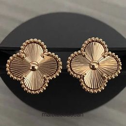 Vancclfe Designer Luxury Jewellery Earring Four Leaf Grass Ear Studs Shoot Female Double Sided Diamond White Fritillaria Red Chalcedony Thick Plating V Gold Full Live