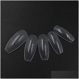 False Nails Wholesale-500Pcs Long Ballerina Half Nail Tips Clear Coffin Abs Artificial Diy Fake Uv Gel Art High Quality Drop Delivery Otfbe