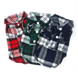 Dog Shirts British Style Plaid Pet Dog Clothes for Small Dogs Summer Cotton Puppy Cat Clothing French Bulldog Vest Chihuahua 240425