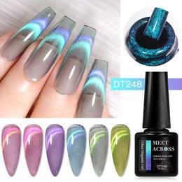 Nail Polish MEET ACROSS 7ml Glass Crystal Jelly Cat Magnetic Gel Rainbow Double Light Magnetic Gel Semi-Permanent UV LED Varnish For Nails Y240425