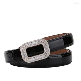 Belts Oval Rhinestone Thin Belt Women's Casual Versatile Decorative Dress Shiny Leather Light Luxury Fashion Accessories