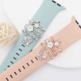 Watch Bands New Diamond Decorative Metal Charm Silicone Watch Strap Decorative Ring Used for Watch Strap Decorative Accessories Used for iWatch Bracelets 240424