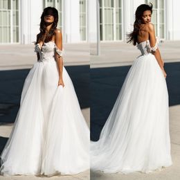 Elegant Appliqued 2024 Wedding Dresses Beading A Line Beach Bridal Gowns Tulle Bride Dress Vestidos De Novia