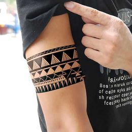 9PI4 Tattoo Transfer Black and White Arm Ring Geometry Temporary Tattoo Men Women Half Arm Personality Thigh Waterproof Tattoo Stickers 240427