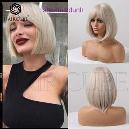 Ms. Feng Qi bangs off white Bobo head short wig wigs high temperature silk material daily application