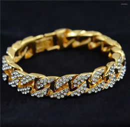 Link Bracelets Hip Hop Luxury Crystal Cz Zircon Triple Lock Bracelet 14mm Cuban Box Clasp Men Female Jewelry Drop1624174