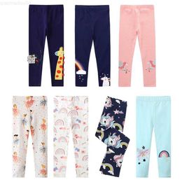 Trousers Spring and Autumn Baby Girl Pants Printed Giraffe Rainbow Cartoon Pattern Childrens Legs Pure Cotton Trousers Childrens Pants 2-8 YearsL2404