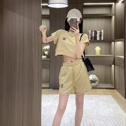 women designer clothes two piece set tracksuit women miumi clothes Minimalist yellow suit diamond logo short Tshirt loose shorts set