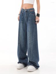 Women's Jeans Women Vintage Blue Streetwear Harajuku Baggy Korean Casual Y2k Straight Denim Wide Leg Pants Oversized Trouser 2024 Summer