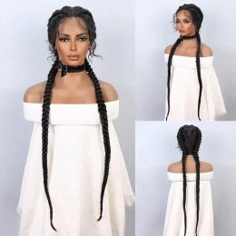 Wigs Long Lace Front Synthetic Braided Wigs for Women Lace Front Twins Braids Wig with Baby Hair for Black Women 36 Inches