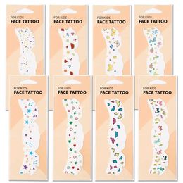 YKGD Tattoo Transfer New Face Temporary Tattoos For Kids Cartoon Butterfly Fruit Dinosaur Face Freckle Tattoo Stickers for Girls Boys Makeup Party 240427