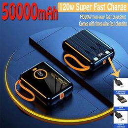 Cell Phone Power Banks 120W power pack with 50000mAh built-in cable portable large capacity fast charging mobile power supply suitable for iPhone and Huawei 240424