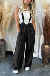 Women's Pants Women Loose Sling Jumpsuits Summer Autumn Casual Straight Wide Leg Long Pockets Overalls Streetwear Rompers