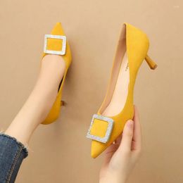 Dress Shoes Women 6.5cm High Heels Blue Prom Pumps Lady Plus Size 9 Pointed Toe Valentine Low Scarpins Yellow Green Office