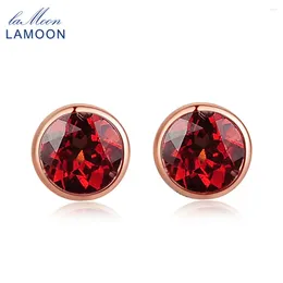 Stud Earrings LAMOON Classic 5mm 1ct Round Natural Red Garnet 925 Sterling Silver Jewelry S925 LMEI016