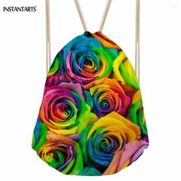 Drawstring INSTANTARTS Colour 3D Flower Rose Print Women Backpacks Fashion Drawstrings Bags For Teenager Girls Softback Storage Punch Pocket