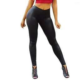 Women's Leggings Fashionable Leather Style Slimming High Waist Costume A Pair Of Casual Solid Colour Sports Yoga Pants For Women