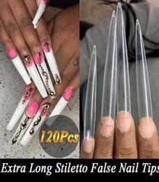 False Nails 120pcsSet Long Stiletto French Acrylic Nail Fake Tips Art Half Cover Tip Salon Manicure Supply 3Colors2746875
