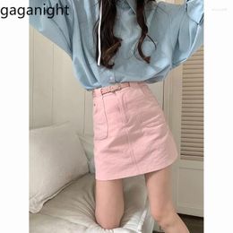 Skirts Gaganight Women Solid Colour Short Skirt 2024 Spring Summer High Waist Slim A Line Versatile Khaki Anti Shining Half