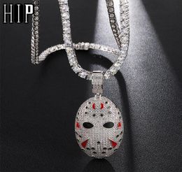 Hip Hop Iced Out Bling Cubic Zirconia Jason Mask Necklaces Pendants For Men Jewelry With Tennis Chain1534530