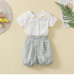 Clothing Sets Baby Boys Clothes Boutique Outfit Spanish Toddlers White Shirt Short 2pcs Plaid Pants Kids Casual Children Costume