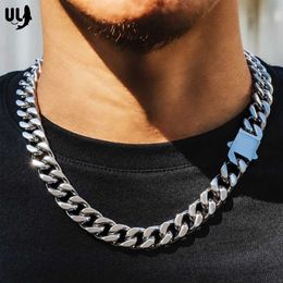 Strands ULJ Punk Cuban Link Mens Hip Necklace 316L Stainless Steel Four sided Grinding Hip Hop Womens Bracelet Chain Ice Out Jewellery 240424