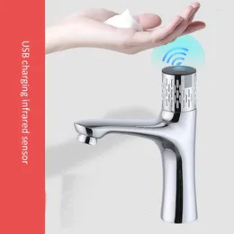 Bathroom Sink Faucets RRW Basin Faucet Lntelligent Sensor USB Charging Automatic Infrared Tap Silver Waterfall