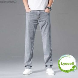 Men's Jeans Summer ultra-thin mens Lyocell jeans loose straight business casual mens tight pants soft zipper smoke Grey brand jeansL2404