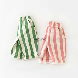 Trousers Spring New High Waist Cool Kids Baby Stripe Pants Korean Style Casual ldren School Trousers Outwear Clothing H240429