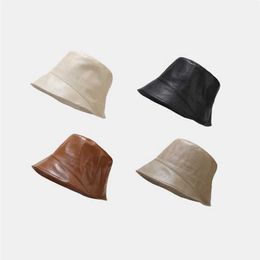 Wide Brim Hats Bucket Hats 2022 Autumn Pu Solid Colour Bucket Hat Fisherman Hat Outdoor Travel C For Girl And Women 216 J240425