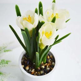 2pcs Artificial Tulip Flowers White Yellow Real Touch Tulips Bouquet For Home Garden Decor Wedding Birthday Party Fake Flower 240415