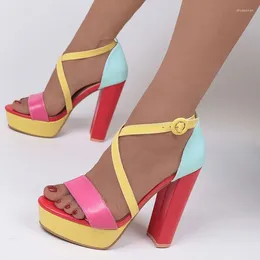 Dress Shoes Brand Ladies Platform Summer Sandals Fashion Buckle Mixed Colours Thick High Heels Women's Party Sexy Woman