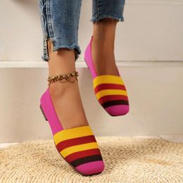 Casual Shoes Woman Sneakers Tennis Female Matching Stripes Breathable Mesh Knitted Flat Bottomed Women'S Wedges