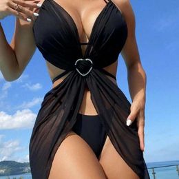 Bikini Split Body Swimsuit Women's Solid Color Sexy Swimsuit Three Piece Set with Neck Hanging Hot Spring Bikini