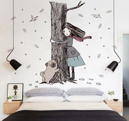 Hold the tree girl dog wall stickers for children room girls bedroom wall decor decal art vinyls wallpaper home decor7041960