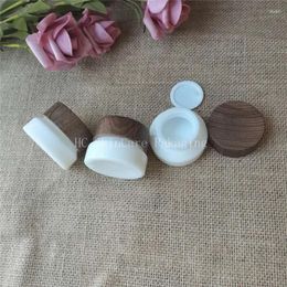 Storage Bottles Luxury Jars 15g 50g Cosmetic Porcelain White Glass With Dark Bamboo Wood Lid Cream Refillable Empty Makeup Container