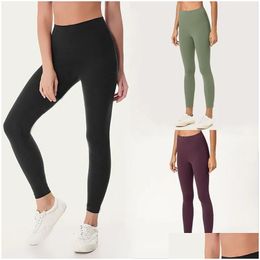 Womens Leggings High Waist Solid Colour Sweatpants Yoga Pants Gym Clothing Elastic Fitness Lady Overall Fl Tights Workout Drop Delivery Otghs