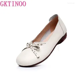 Casual Shoes GKTINOO Women Ladies Female Mother Genuine Leather Flats Loafers Slip On Breathable Soft Bow Plus Size 43