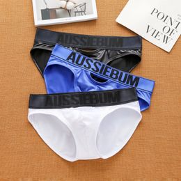 mens imitation leather boxers youth bright Colour small hollow briefs 240419