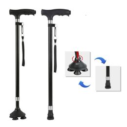 1pc Old People Crutch 60-94cm Telescoping Aluminum Alloy Rod Walking Stick T-handle with Lamp 240416