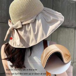 Berets Summer Women Hat Large Brim Face Protection Anti-UV Sunscreen Foldable Windproof Fixed Strap Breathable Travel Gardening Beach S