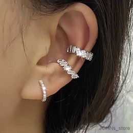 Charm 1 Pcs Charming Line Zircon Clip On Earrings For Women Geometric Silver Colour Ear Cuff Without Piercing Earrings Wedding Jewellery