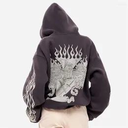 Women's Hoodies Trend Flame Battle Behind Print Hoodie Women Cotton Autumn Winter Warm Oversize Hip Hop Hooded Hipster Loose Pullover