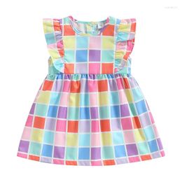Girl Dresses Toddler Girls Dress For Party 2024 Summer Ruffle Sleeve O Neck Colorful Zipper Plaid Casual Kids Streetwear