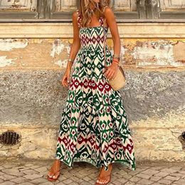 Casual Dresses Women Pattern Print Sleeveless Long Dress Summer High Waist Temperament A-line Party Elegant Holiday Beach Sling