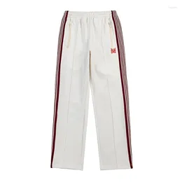 Men's Pants NEEDLES Arrival Webbing Track Stripe White Trousers Red Butterfly Embroidery Zipper Brown Sweatpants Oversize Men Women