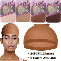 Hairnets 24Pieces (12 Packs) Wig Cap Fashion Stretchable Hair Nets 2Pcs/Pack Stocking Hair Cap Free Size Nylon Mesh Wig Net