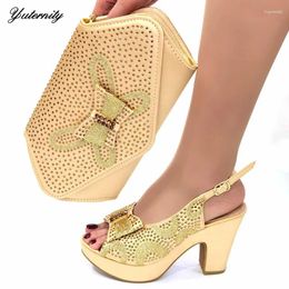 Dress Shoes 2024 Latest Summer PU With Rhinestone Matching Bag Set Italian Style Ladies High Heels And 5Colors