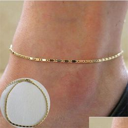 Anklets Simple Woman Casual/Sporty 14K Gold Chain Women Ankle Bracelet Jewellery Drop Delivery Otykt